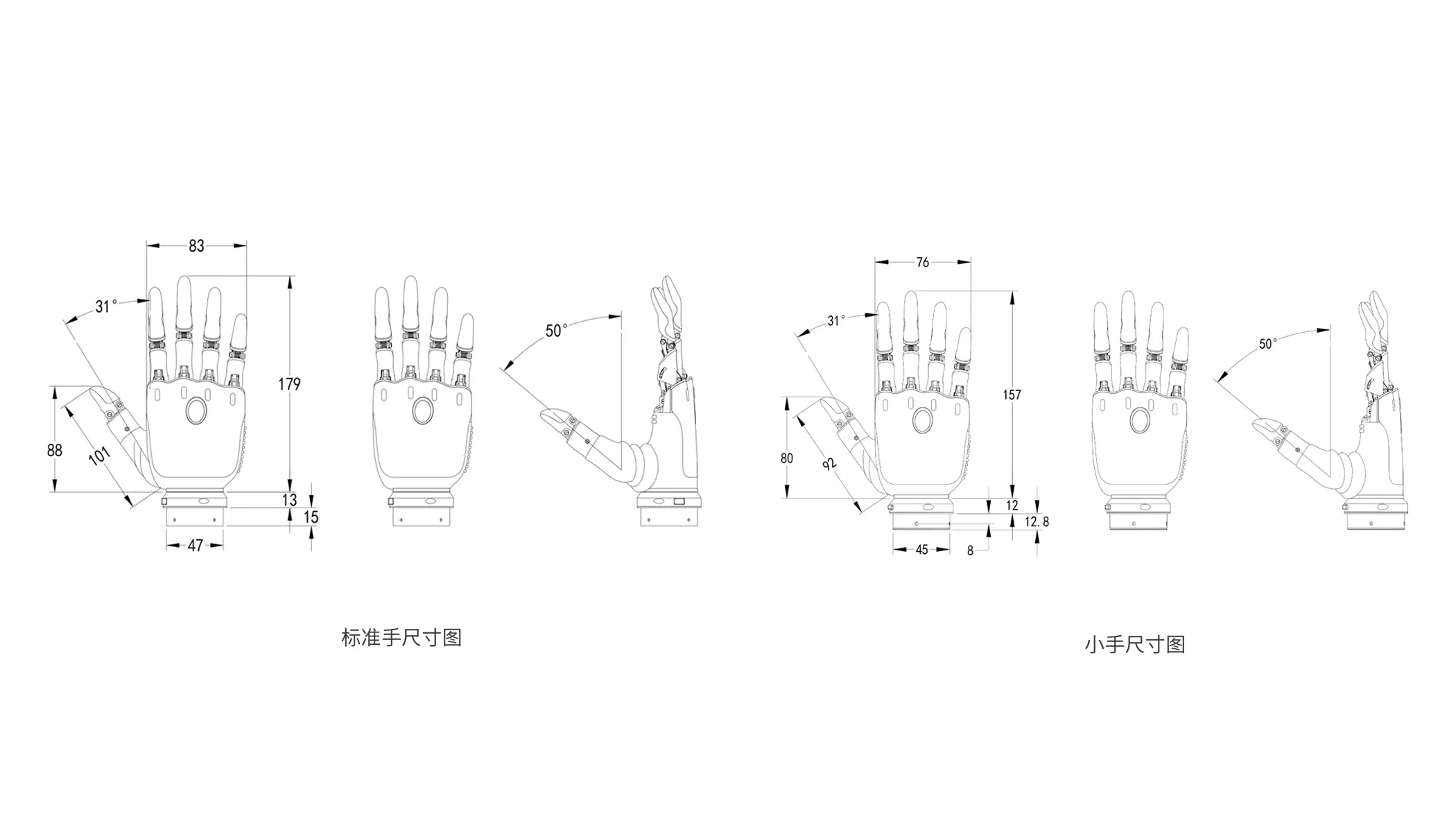 ● 亚洲人手型，结构小巧 ● 标准手/小